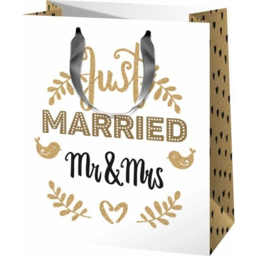 Ajándéktasak, ajándéktáska közepes, Esküvőre Just Married Mr & Mrs
