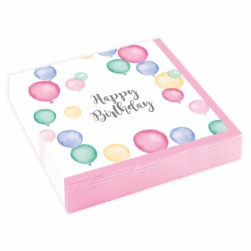 Szalvéta Happy Birthday -  pasztell lufis 20db/csomag (25cm*25cm)