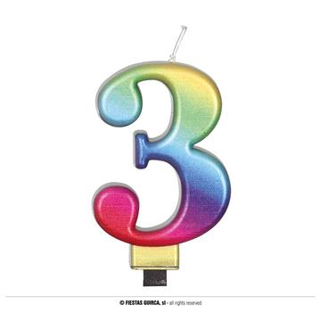 Szám tortagyertya szivárvány színű  "3"