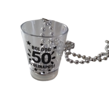 Nyakba akasztható ledes feles pohár - Boldog 50 Szülinapot!  - ezüst lánccal