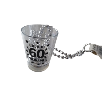 Nyakba akasztható ledes feles pohár - Boldog 60 Szülinapot!  - ezüst lánccal