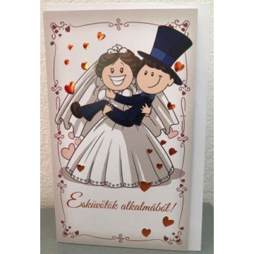 Mókás esküvői képeslap-Menyasszony karjában Vőlegény