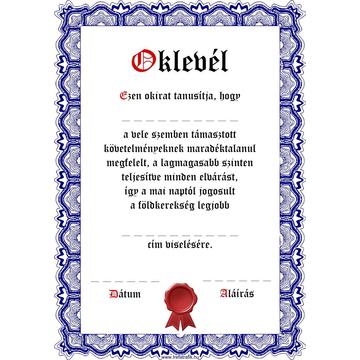 Oklevél, Kitölthető - Férfi