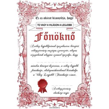 Oklevél, Legjobb Főnöknő