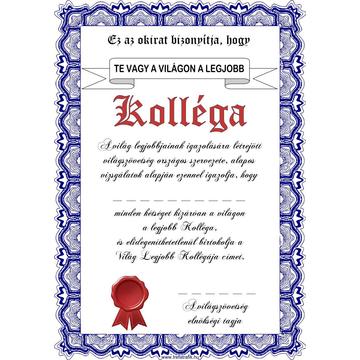 Oklevél, Legjobb Kolléga...