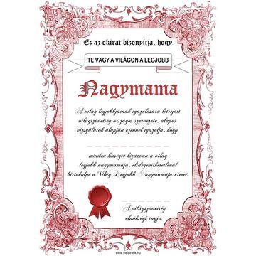 Oklevél, Legjobb Nagymama...