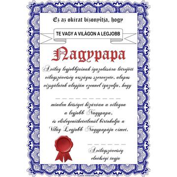 Oklevél, Legjobb Nagypapa...