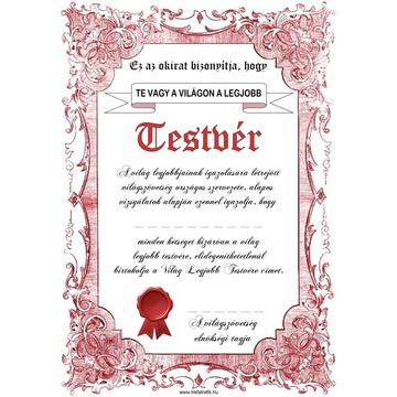 Oklevél, Legjobb Testvér...(lány)