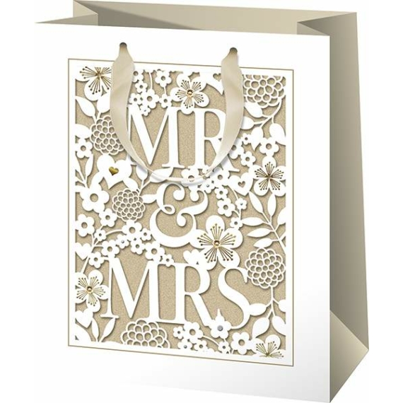 Ajándéktáska esküvőre közepes Mr&Mrs