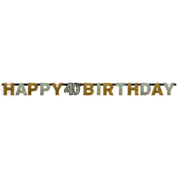 Happy Birthday 40-es banner - csillogó arany és ezüst