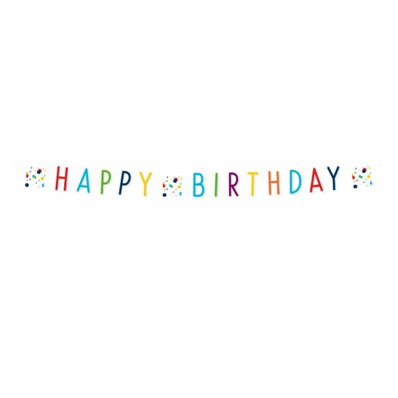 Dekoráció betűfüzér - Happy Birthday - konfettik