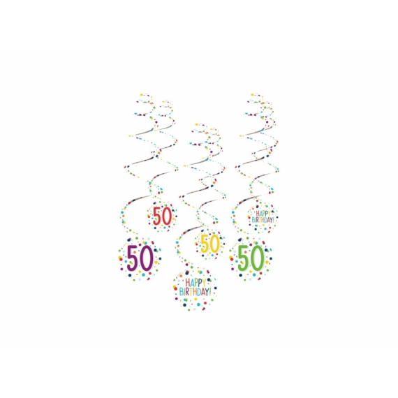 Függő spirál dekoráció születésnapra,  konfetti mintás - 50-es Happy Birthday!