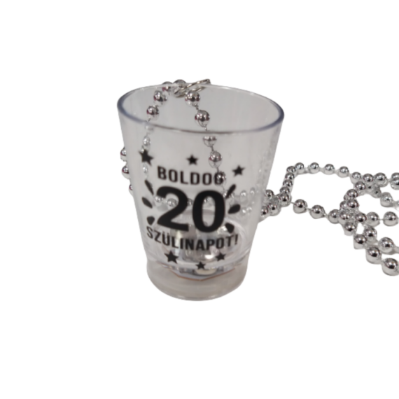 Nyakba akasztható ledes feles pohár - Boldog 20  Szülinapot!  - ezüst lánccal