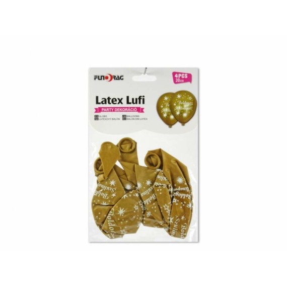 Boldog Szülinapot latex lufi arany-fehér 4db/cs
