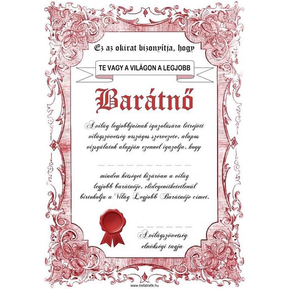 Oklevél, Legjobb Barátnő...