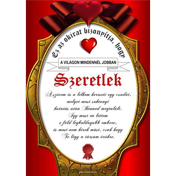 Oklevél, Szeretlek...