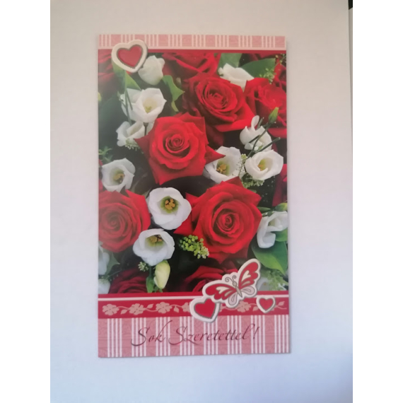 Pénzátadó boríték -  Sok Szeretettel! - fehér,piros rózsák