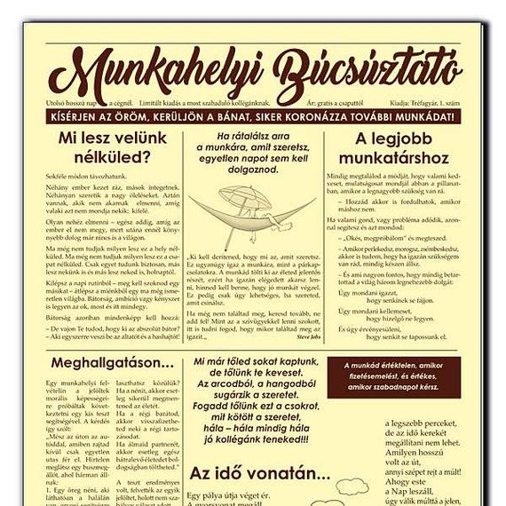 Újság Munkahelyi búcsúztató