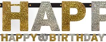 Happy Birthday 60-as banner - csillogó arany és ezüst