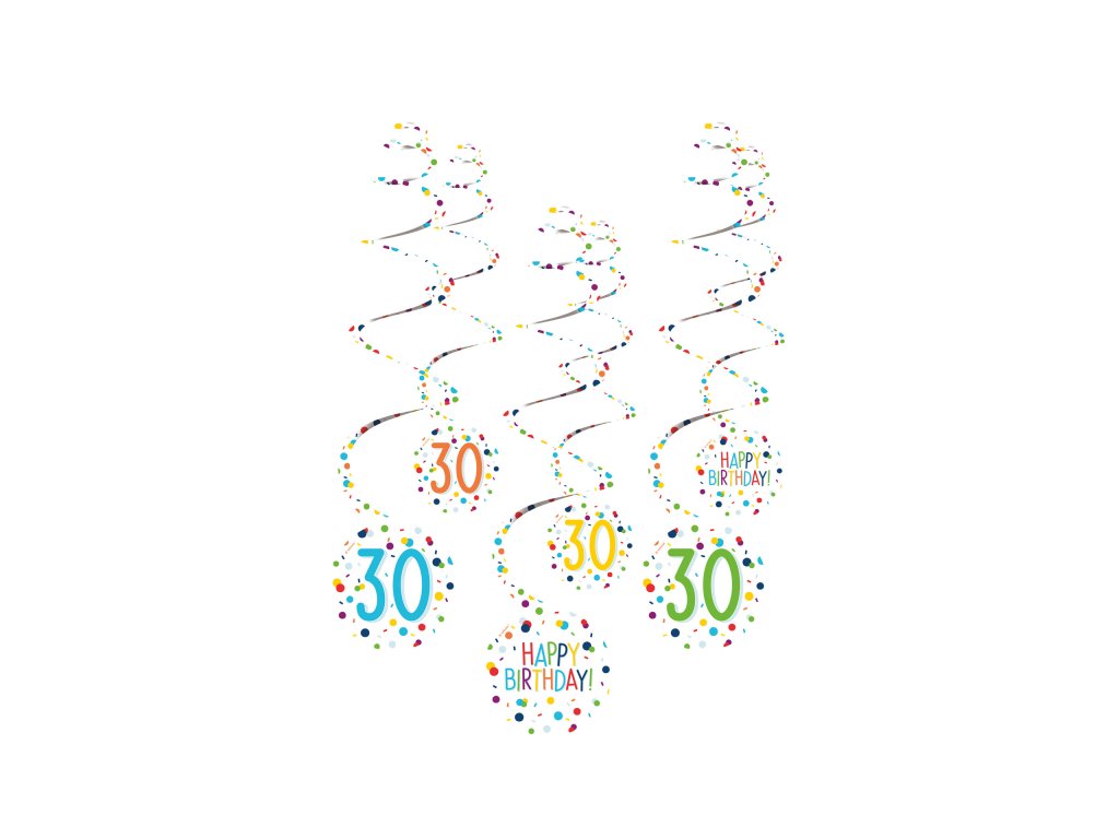 Függő spirál dekoráció születésnapra,  konfetti mintás - 30-as Happy Birthday!