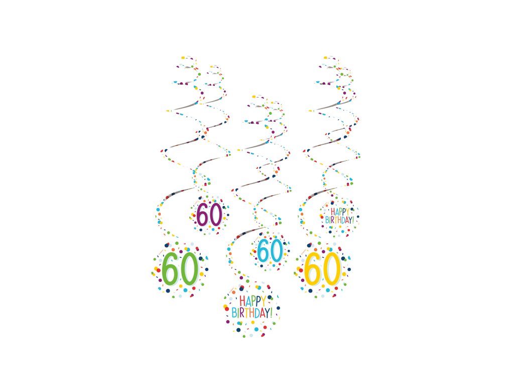 Függő spirál dekoráció születésnapra,  konfetti mintás - 60-as Happy Birthday!