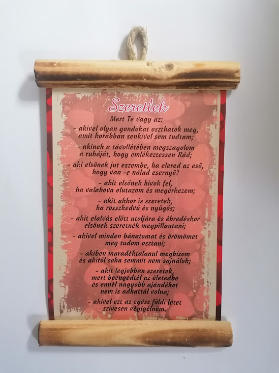 Fa díszes lap - Szeretlek - piros szív