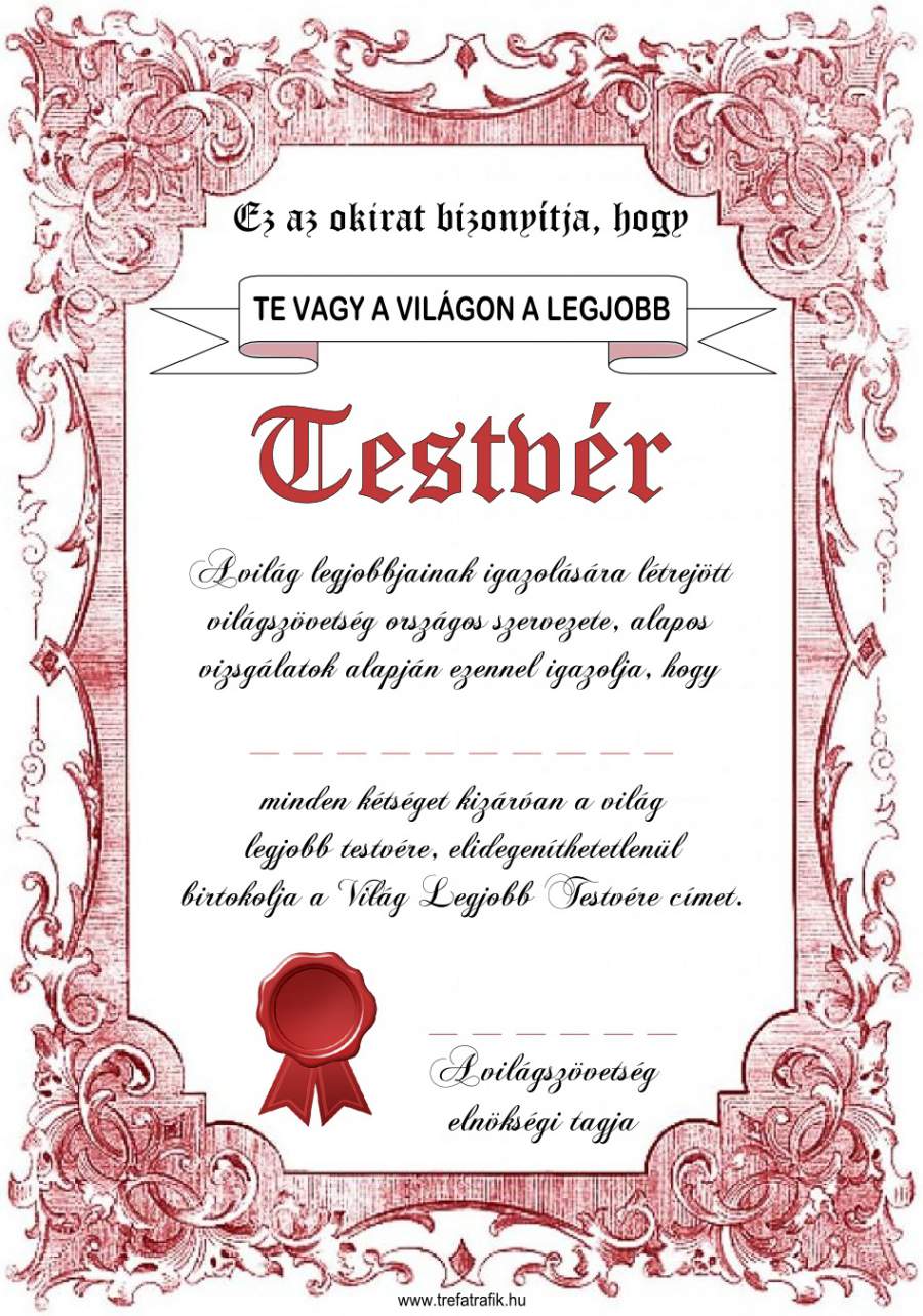 Oklevél, Legjobb Testvér...(lány)