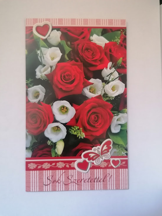 Pénzátadó boríték -  Sok Szeretettel! - fehér,piros rózsák