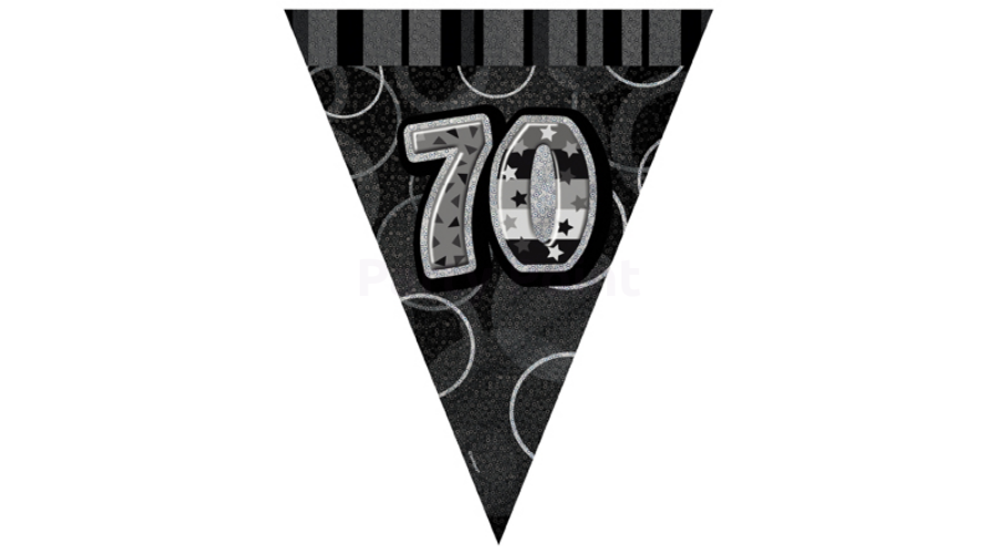 Zászlófüzér fekete-ezüst színű hologramos  - 70-es